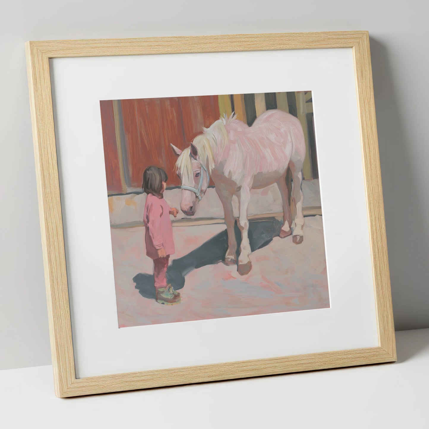 A Quiet Connection horse & rider art print in natural frame