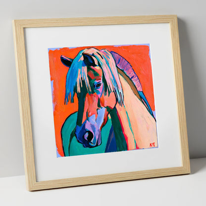 Vibrant Fjord Horse Portrait horse breed art print in natural frame