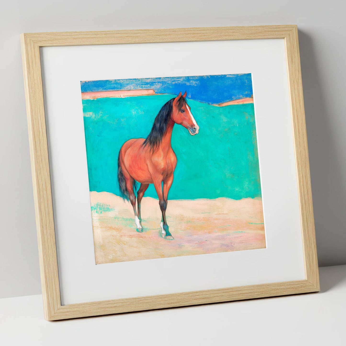 Radiant Chestnut Profile horse breed art print in natural frame