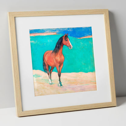 Radiant Chestnut Profile horse breed art print in natural frame