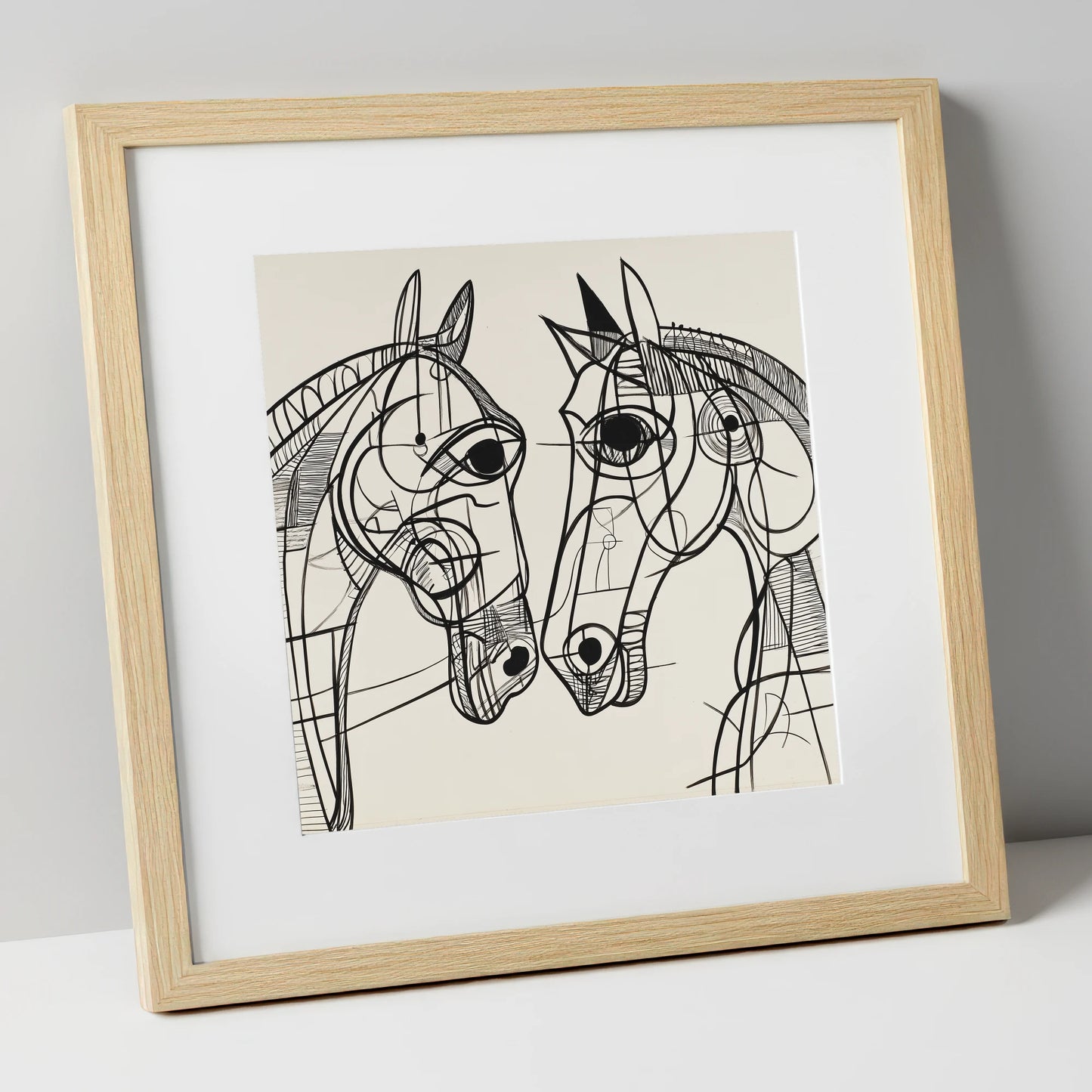 Structural Equine Bond horse portrait art print in natural frame