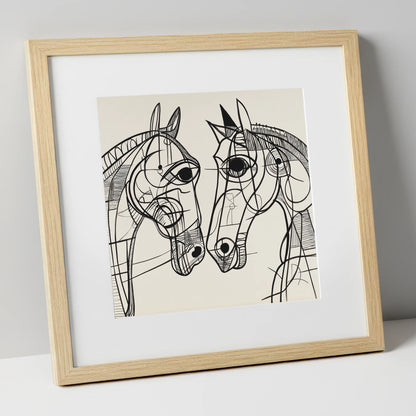 Structural Equine Bond horse portrait art print in natural frame