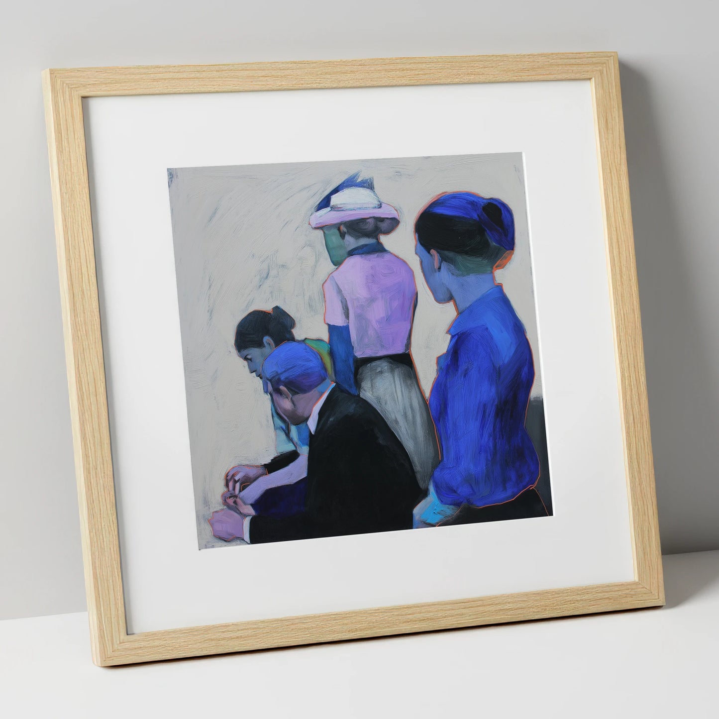 Paddock Anticipation racing horse art print in natural frame