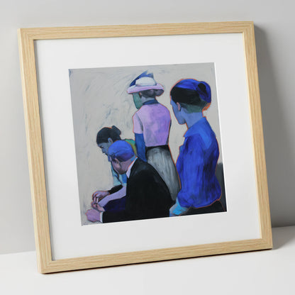 Paddock Anticipation racing horse art print in natural frame