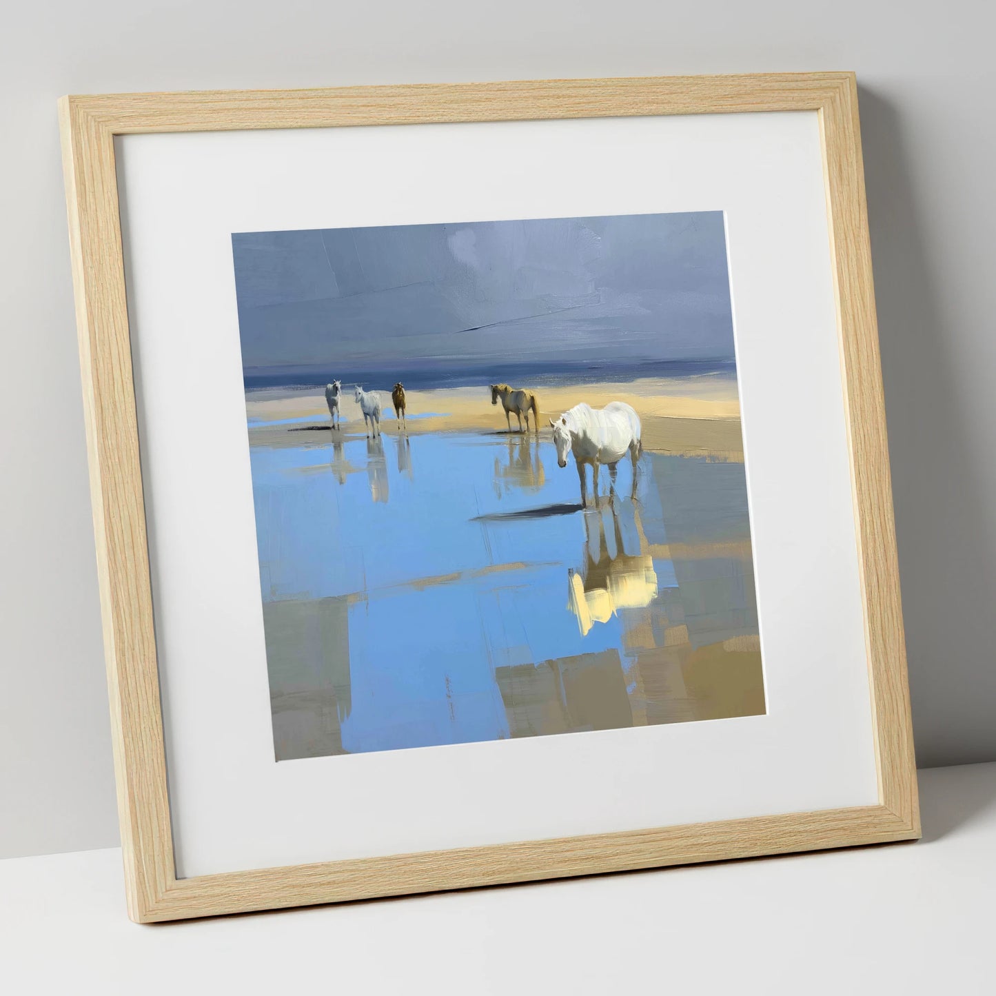 Stillness in the Shallows horse landscape art print in natural frame