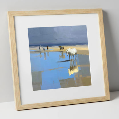 Stillness in the Shallows horse landscape art print in natural frame