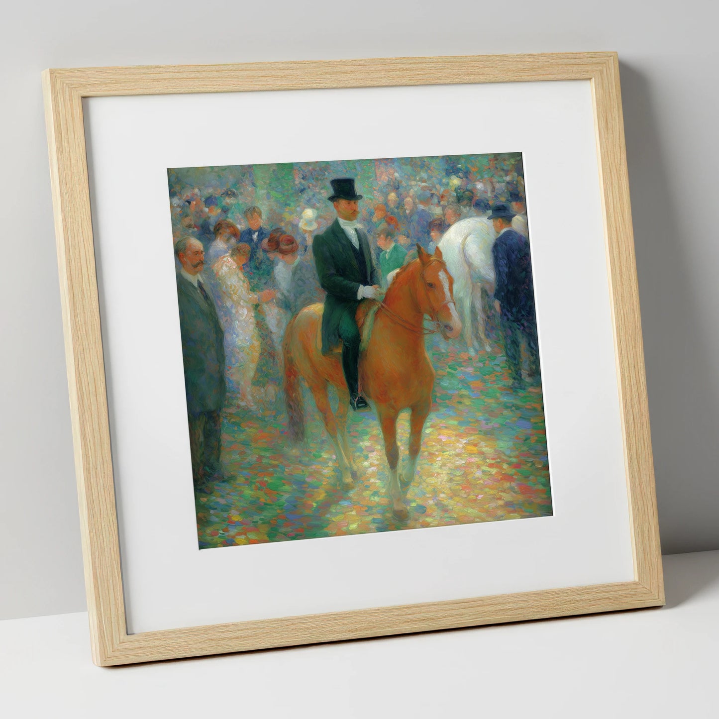 Elegance in the Crowd dressage horse art print in natural frame