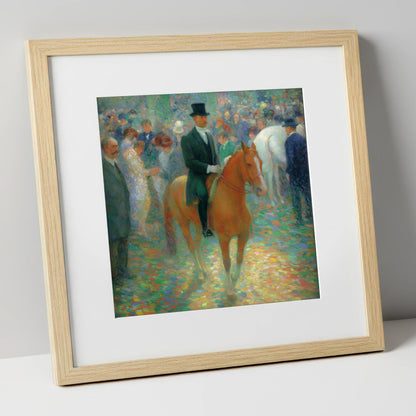 Elegance in the Crowd dressage horse art print in natural frame