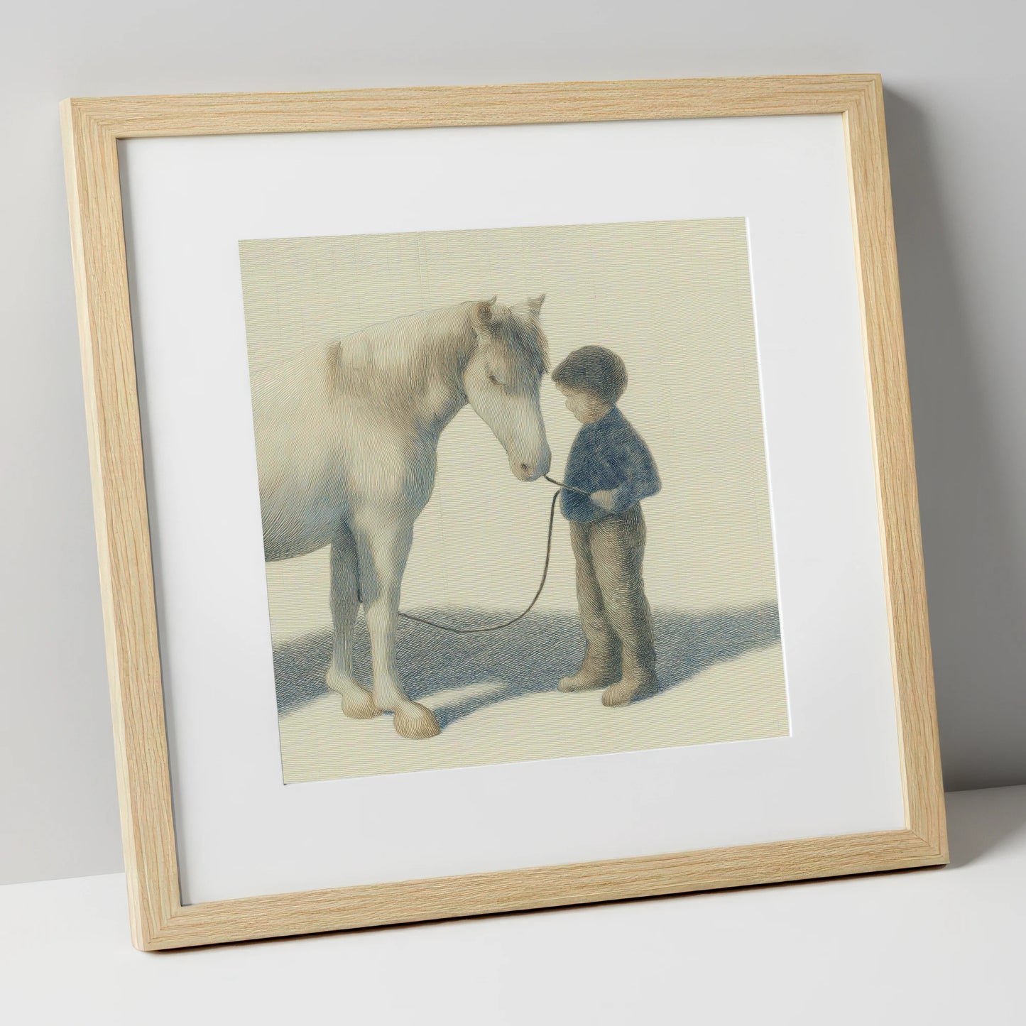 A Quiet Understanding horse & rider art print in natural frame