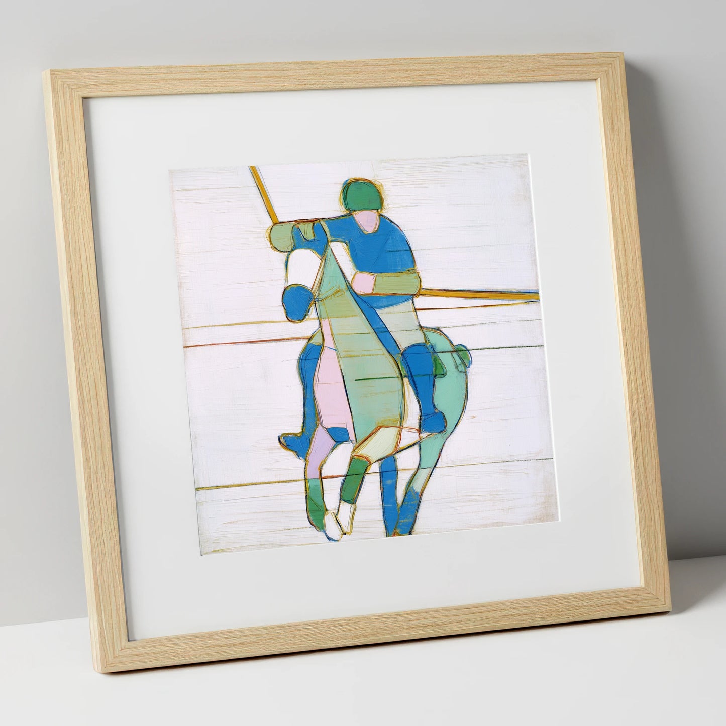 Azure Polo Rhythms polo horse art print in natural frame