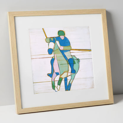 Azure Polo Rhythms polo horse art print in natural frame