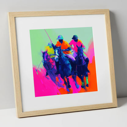 Pulse of the Match polo horse art print in natural frame