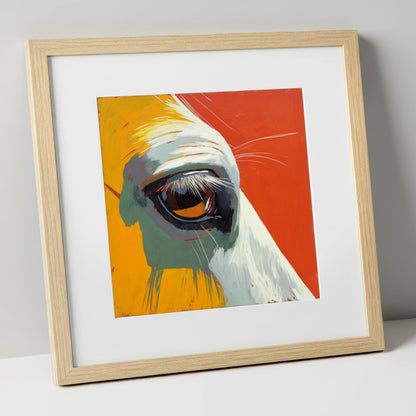 The Amber Gaze horse portrait art print in natural frame