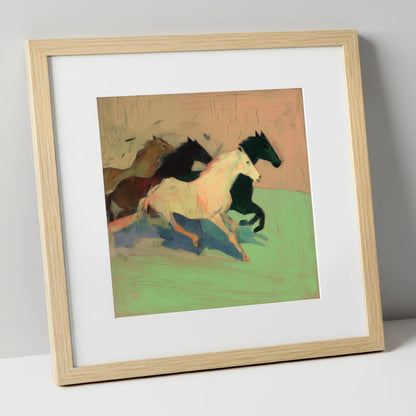 Ethereal Gallop wild horses art print in natural frame
