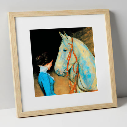 Cerulean Connection horse & rider art print in natural frame