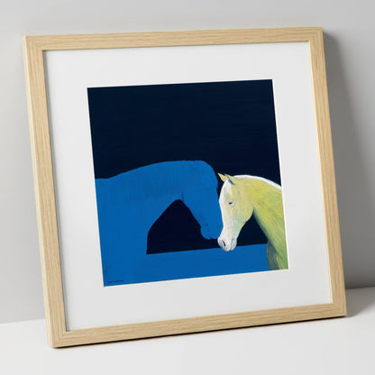 Silent Greeting horse portrait art print in natural frame