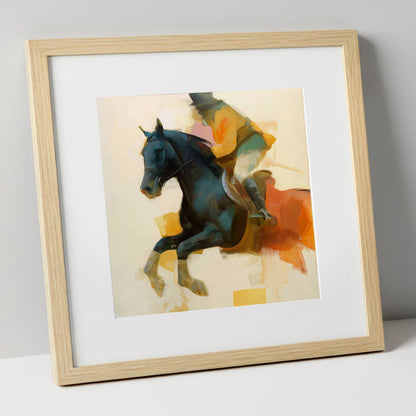 Kinetic Leap show jumping horse art print in natural frame