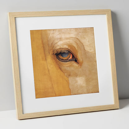 The Golden Gaze horse portrait art print in natural frame