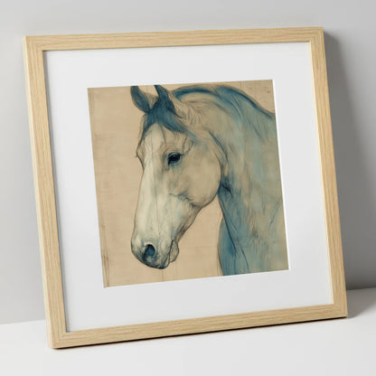 Parchment Profile Study horse portrait art print in natural frame