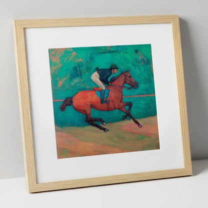 Rhythm in Emerald racing horse art print in natural frame