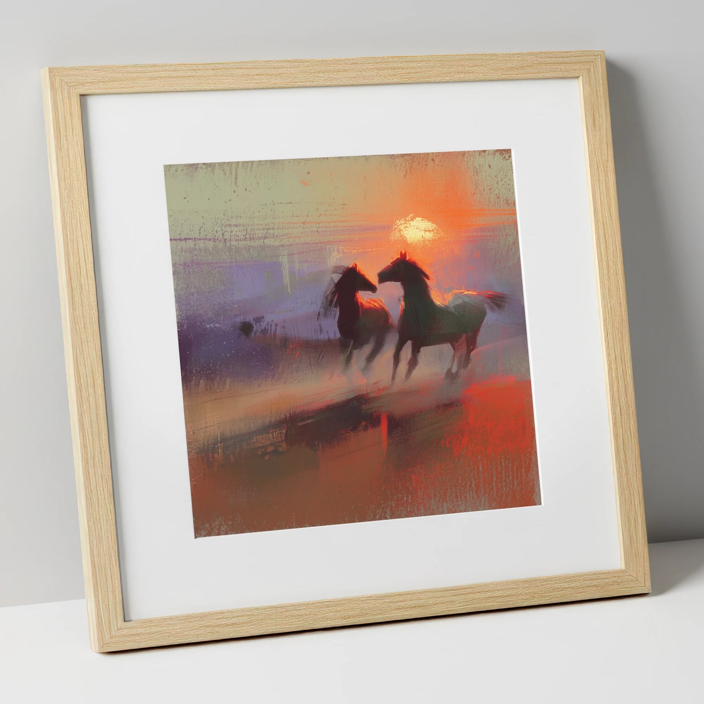 Untamed at Dusk wild horses art print in natural frame