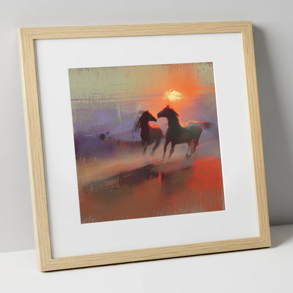 Untamed at Dusk wild horses art print in natural frame