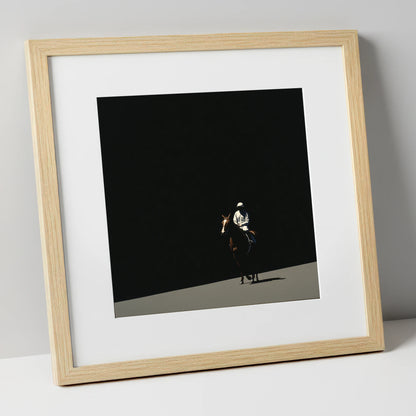Into the Light racing horse art print in natural frame