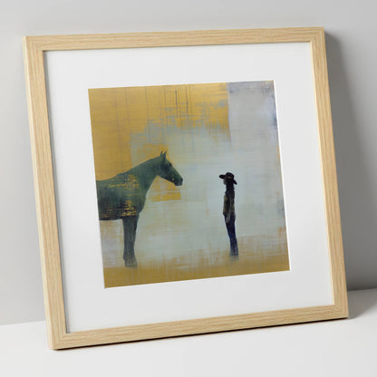 A Quiet Understanding western horse art print in natural frame