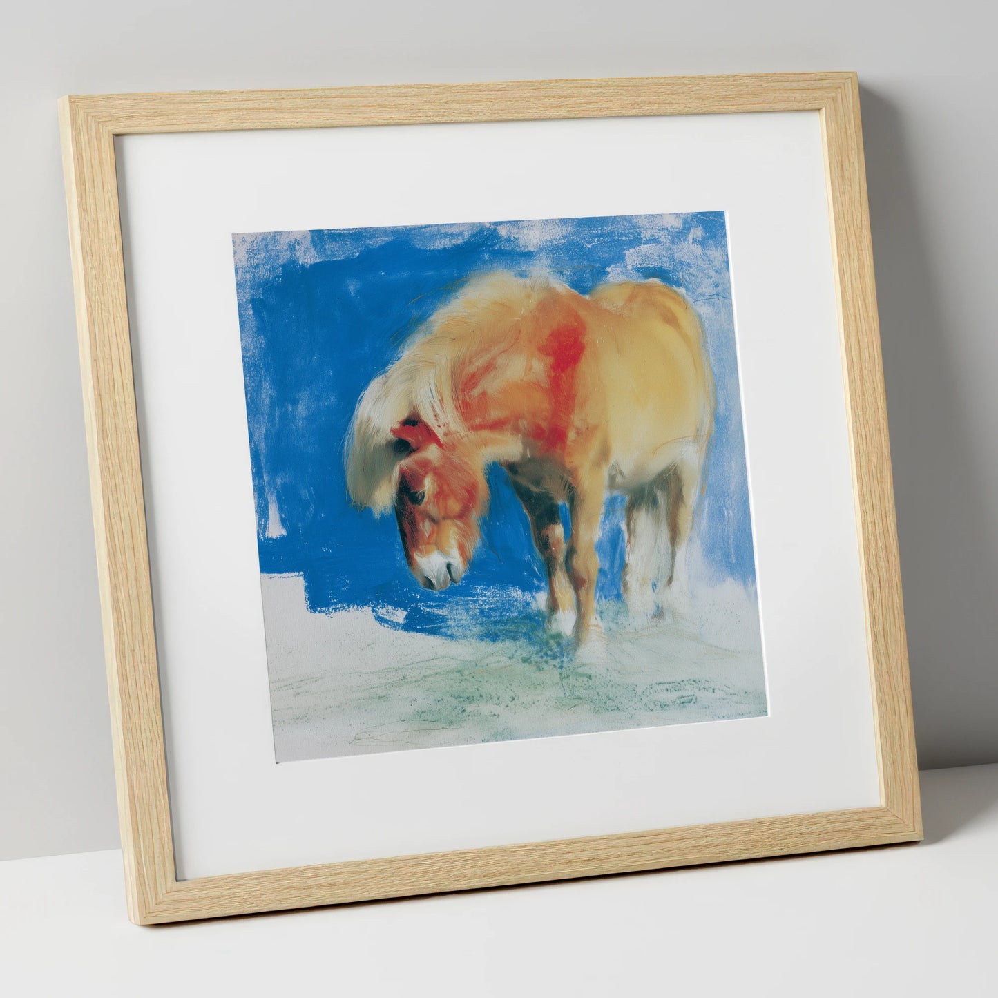 Golden Grazing Pony horse breed art print in natural frame
