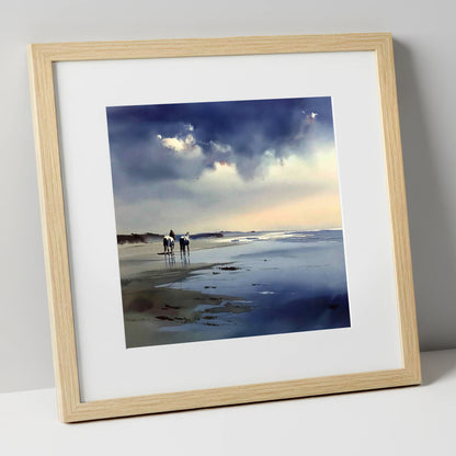 Reflections at Low Tide horse landscape art print in natural frame