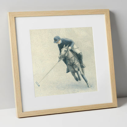 The Polo Stroke polo horse art print in natural frame