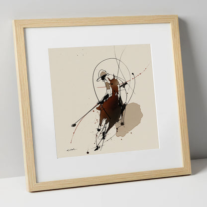 The Decisive Strike polo horse art print in natural frame