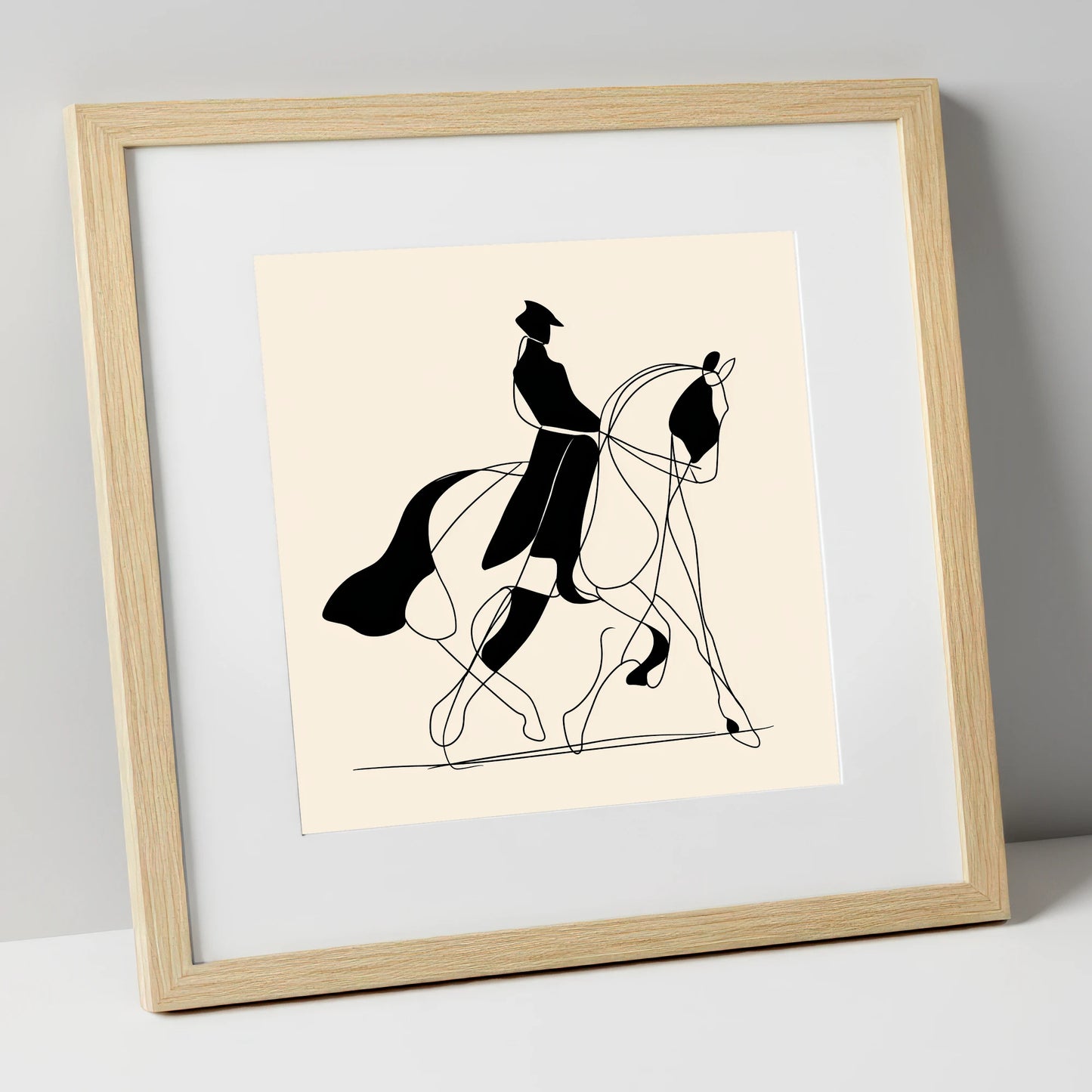 Harmony in Motion dressage horse art print in natural frame