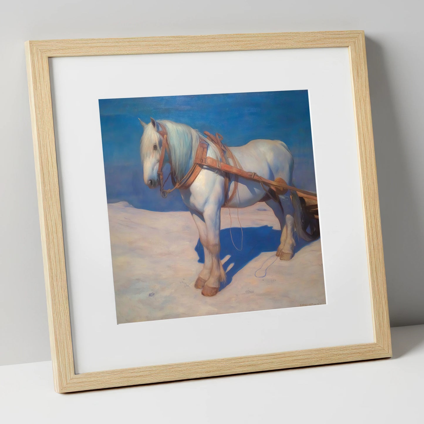 The Patient Grey working horse art print in natural frame