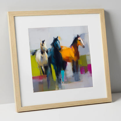Vivid Equine Companions wild horses art print in natural frame