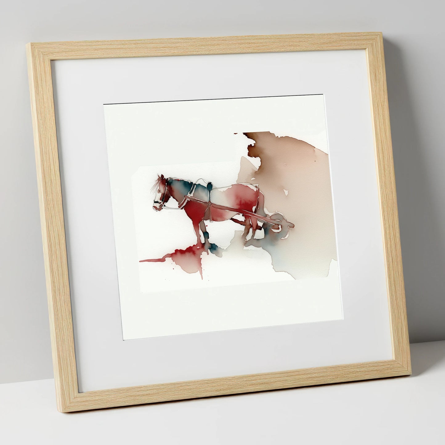Crimson Draught in Harness working horse art print in natural frame