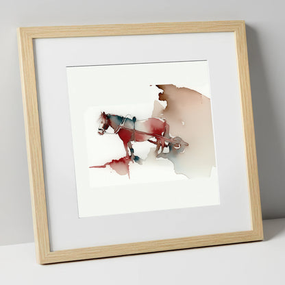 Crimson Draught in Harness working horse art print in natural frame