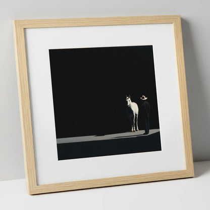 Silent Western Partnership western horse art print in natural frame
