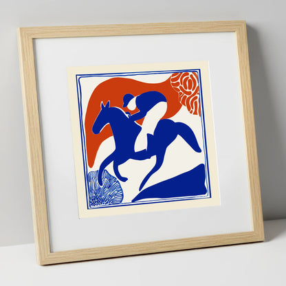 The Cobalt Furlong racing horse art print in natural frame