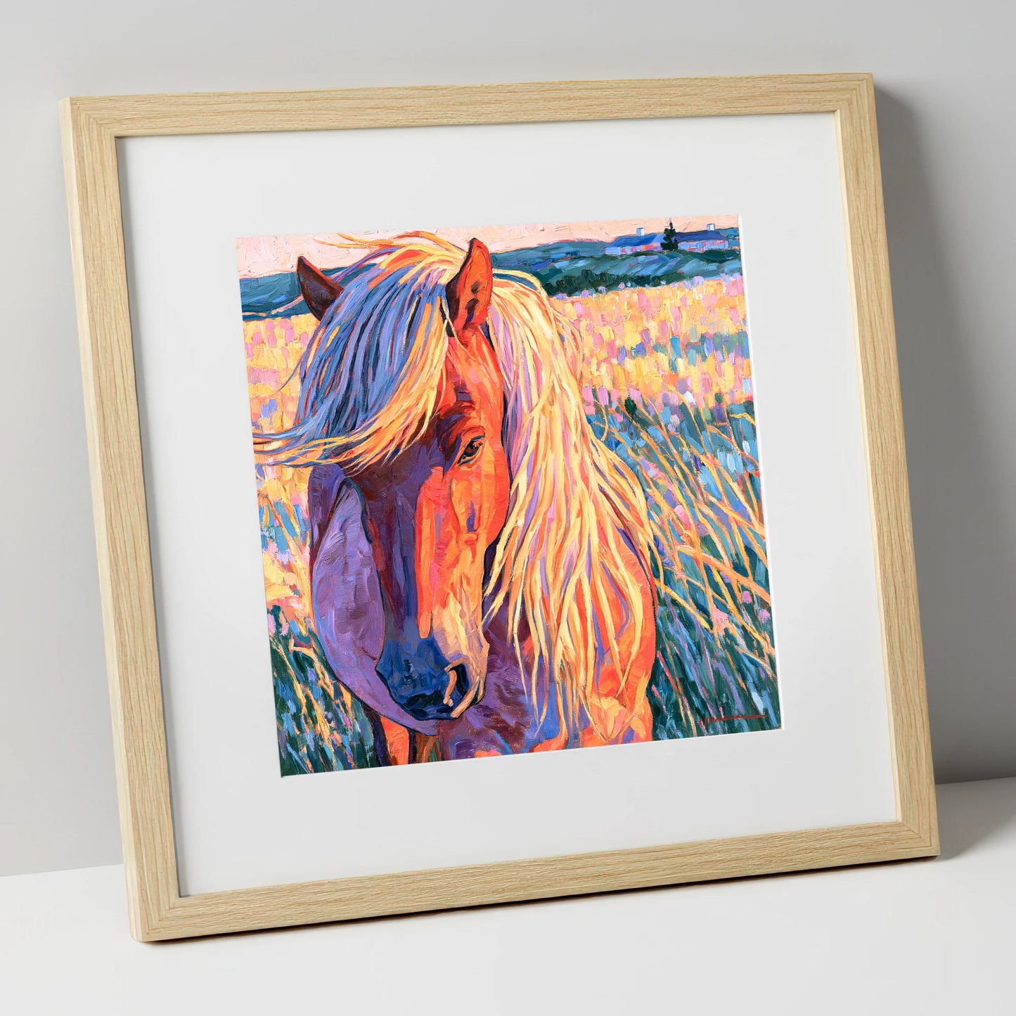 Vivid Horse With Flaxen Mane horse breed art print in natural frame