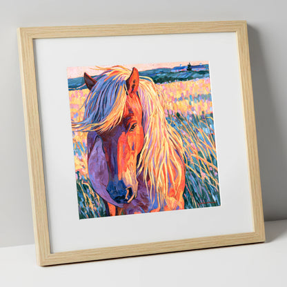 Vivid Horse With Flaxen Mane horse breed art print in natural frame