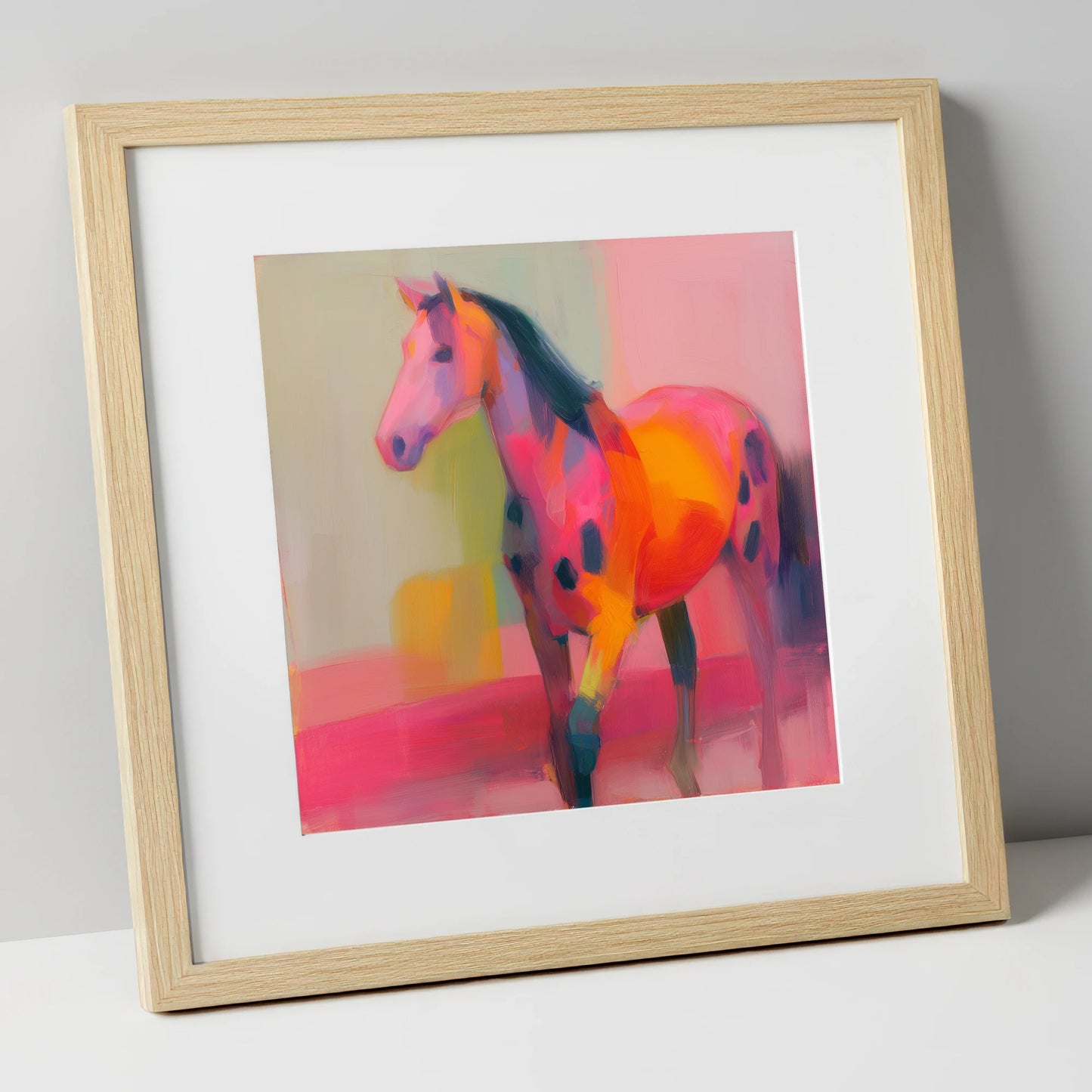 Vivid Appaloosa Spirit horse breed art print in natural frame