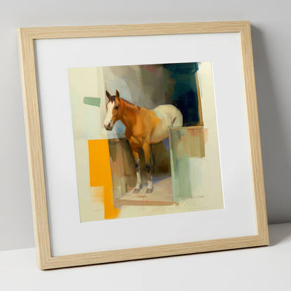 Vibrant Stable Doorway horse stable art print in natural frame