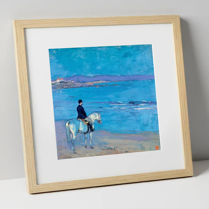 Gentleman's Coastal Ride horse landscape art print in natural frame
