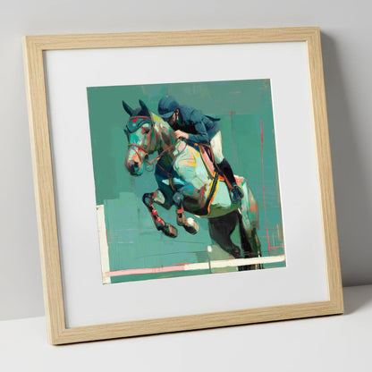 The Perfect Clearance show jumping horse art print in natural frame