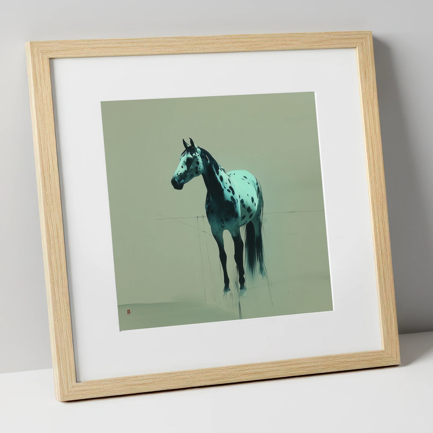 The Teal Appaloosa horse breed art print in natural frame