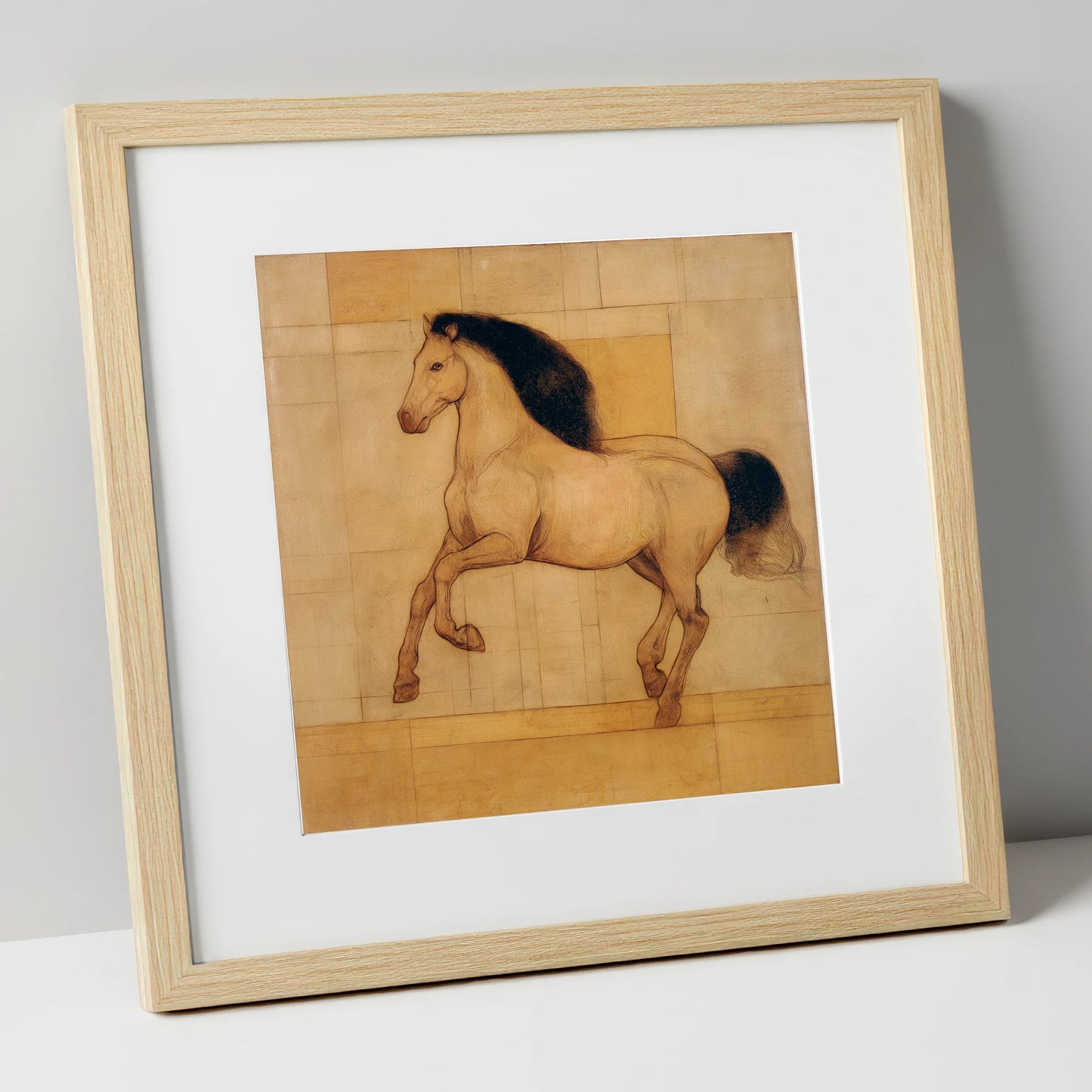 Classical Equine Study horse portrait art print in natural frame