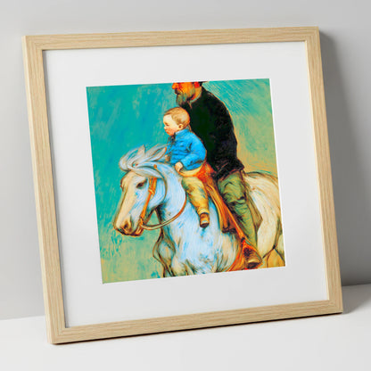 The Guiding Hand horse & rider art print in natural frame