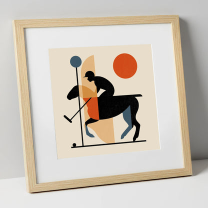 Retro Polo Strike polo horse art print in natural frame