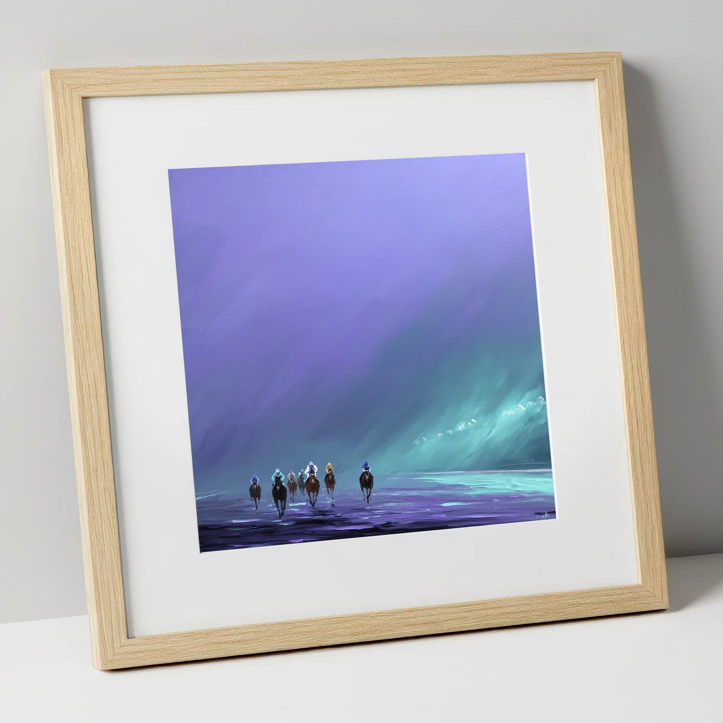 The Violet Furlong racing horse art print in natural frame